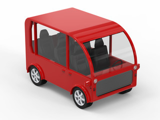 red mini van or shuttle bus