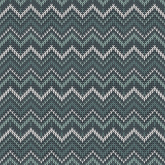 knitted seamless vector pattern with dark green zigzags