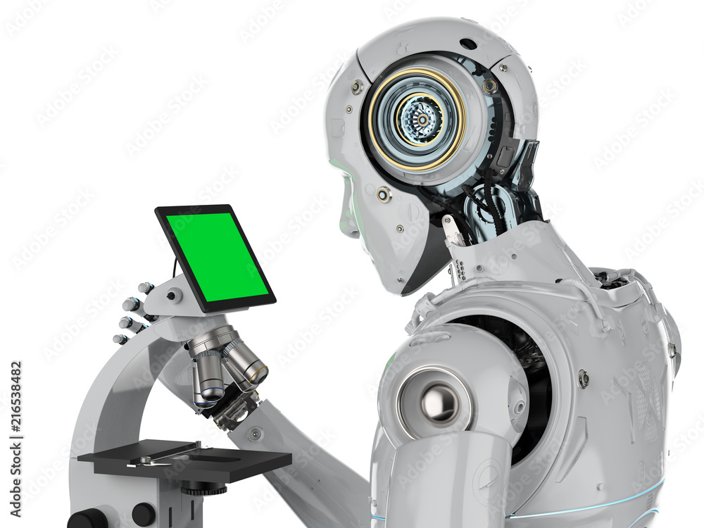 Poster robot work on microscope