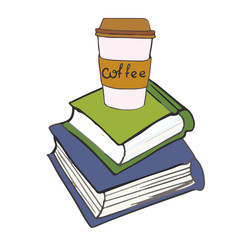 Coffee mug and books hand drawn vector