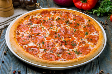Pepperoni pizza on plate