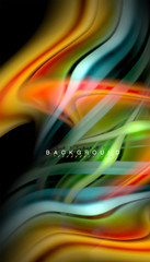 Fluid colors abstract background, twisted liquid design on black, colorful marble or plastic wave texture backdrop, multicolored template for business or technology presentation or web brochure cover