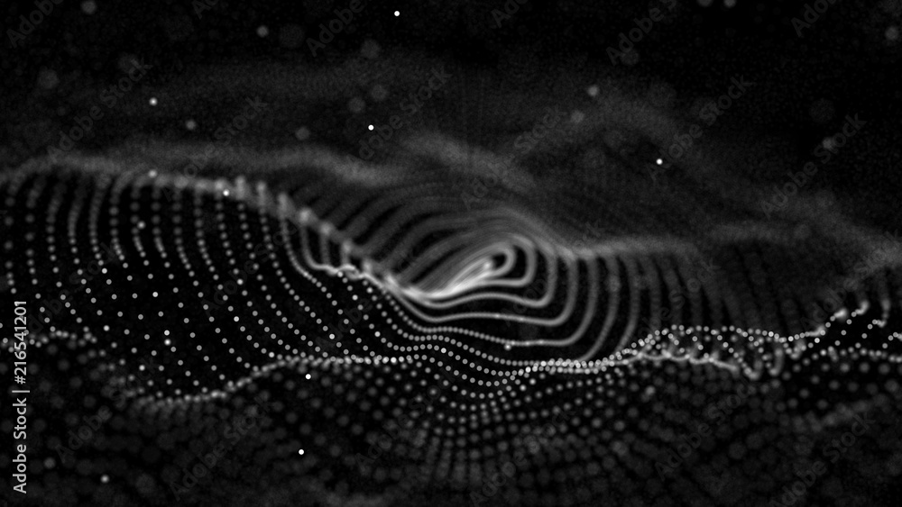 Aufkleber Abstract digital wave particle. Abstract music background. Futuristic point wave. Big data. 3D rendering.