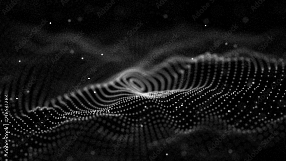 Aufkleber Abstract digital wave particle. Abstract music background. Futuristic point wave. Big data. 3D rendering.