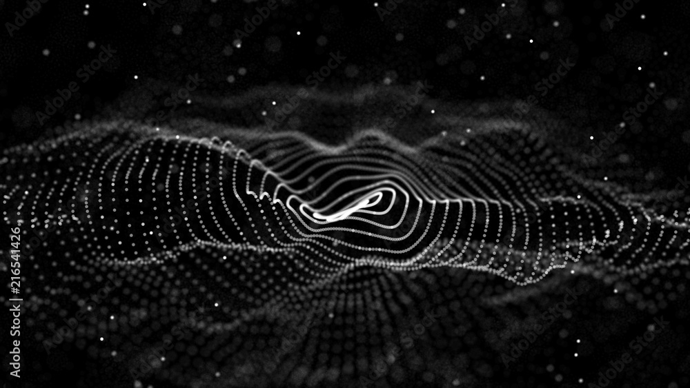Fototapete Abstract digital wave particle. Abstract music background. Futuristic point wave. Big data. 3D rendering.