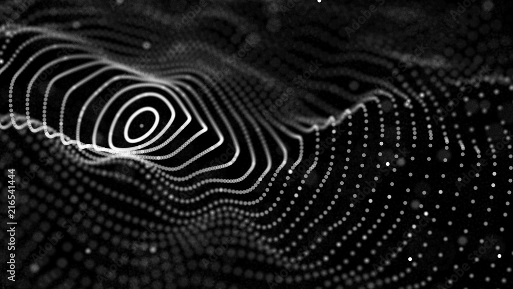 Aufkleber Abstract digital wave particle. Abstract music background. Futuristic point wave. Big data. 3D rendering.