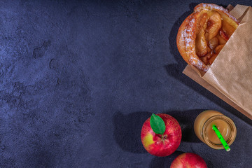 apple juice pie space for text dark background