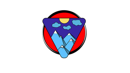Mountain vector illustration, landscape, silhouette of an element of an external badge, peaks isolated, a journey of climbing or trekking, mountain geology