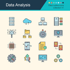 Data Analysis icons. Filled outline design collection41. For presentation, graphic design, mobile application, web design, infographics.