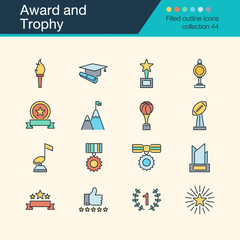 Award and Trophy icons. Filled outline design collection 44. For presentation, graphic design, mobile application, web design, infographics.