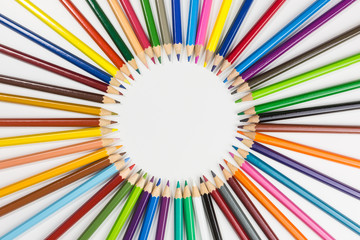 circle of colorful pencils for drawing