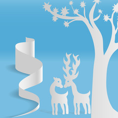Sheet paper art of deer in the forest, Vector illustration design.