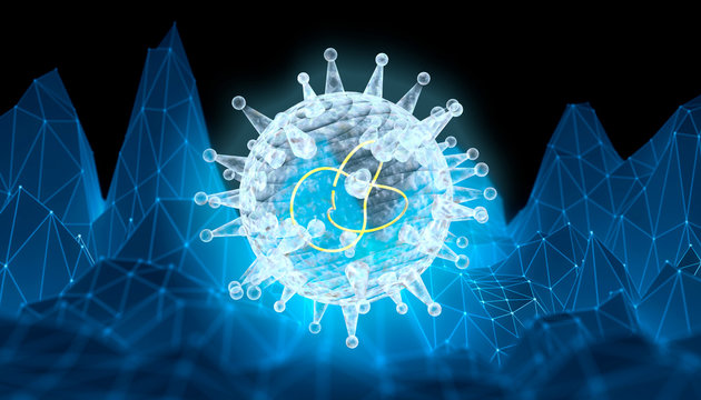 Virus abstract transparent model. Medicine research relative illustration. Polygonal mosaic background. 3D rendering