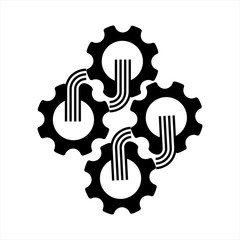 harmonic gear line icon and data process for system setting and configuration symbol in technology company or engineering
