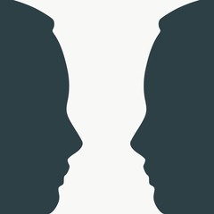 A vase or two face profile view. Optical illusion. Human head make silhouette of goblet