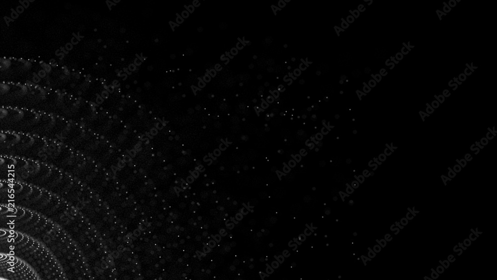 Poster Abstract 3d sphere. Background with nebula. Cosmic galaxy illustration. Sphere particles. 3D rendering.