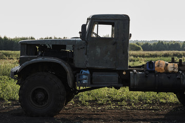 Fototapeta premium The cab of a retro dump truck close-up