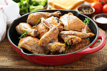 Grilled chicken in a pan