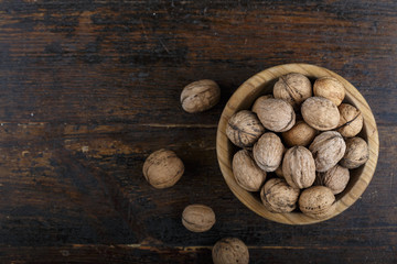 walnuts on an old rustic table