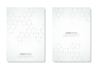 Technology and science vector brochure or cover design. Geometric abstract background with hexagons elements.