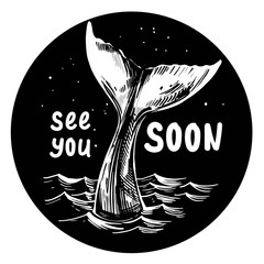 Obraz premium Ogon wieloryba. Ręcznie rysowane ilustracja atramentu przekonwertowana na wektor