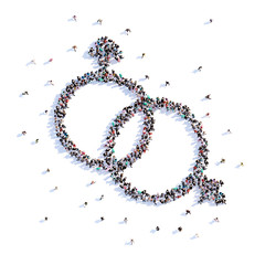A lot of people form rings, love, icon . 3d rendering.