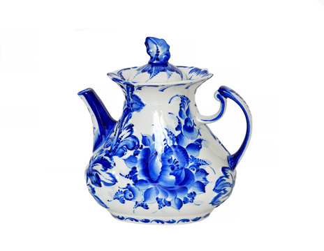 Gzhel (Gzel, Gjel) or blue and white porcelain comes only from picturesque village, 30 miles of Moscow. Teapot