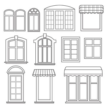 Set of various windows in linear style