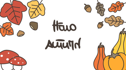 cute hand drawn lettering hello autumn vector design poster and background