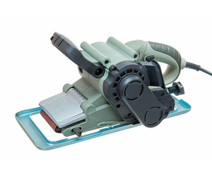 Vibro-grinder for repair and construction with belt-driven abrasive material, power tools, Power Tools for Construction and Repair, grinding tool isolated on white background