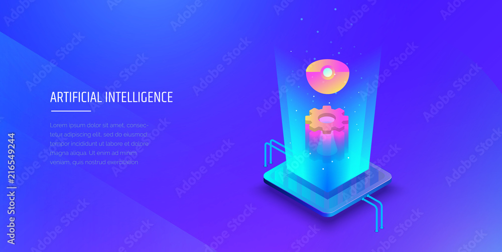 Poster artificial intelligence. neural networks. digital technologies. modern vector illustration isometric