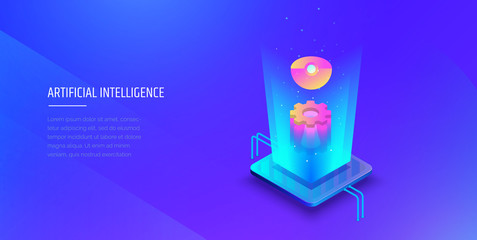 Artificial Intelligence. Neural networks. Digital technologies. Modern vector illustration isometric style.