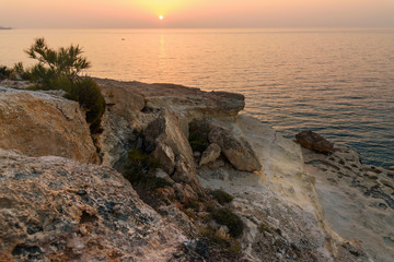 Fototapeta na wymiar Coastline of Mediterranean Sea around Akyar region at sunrise. Mersin. Turkey