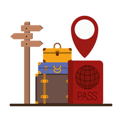 suitcases travel around world icons vector illustration design