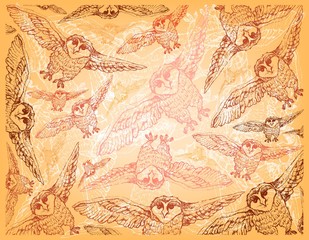 Autumn Animal, Illustration Wallpaper Background of Hand Drawn of Owls. Symbolic Animal to Show The Signs of Autumn Season. 