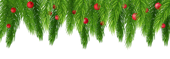 Christmas decorations with fir tree,holly, berries and decorative elements.December greeting card.A...