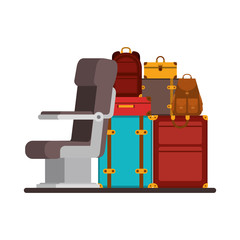 airplane chair with pile suitcases vector illustration design