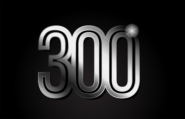 silver metal number 300 logo icon design - obrazy, fototapety, plakaty