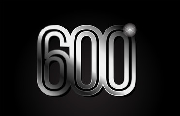 silver metal number 600 logo icon design