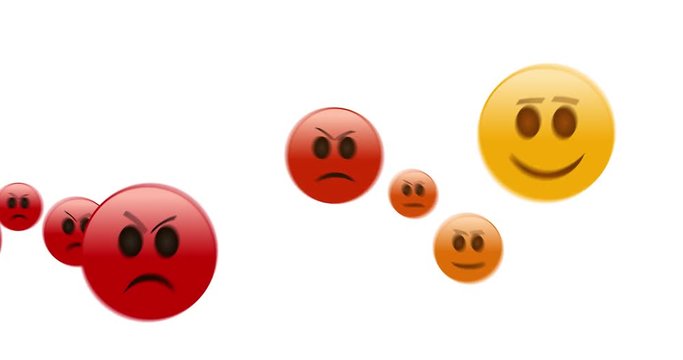 Angry Emoji bounces away on white background