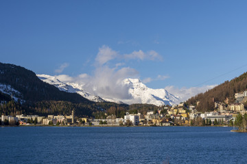 View over St. Moritzersee to St.Moritz town