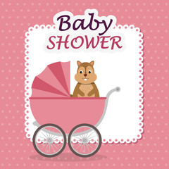 baby shower card with cute chipmunk in cart