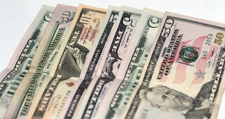Fototapeta na wymiar Cash of hundred dollar bills. A pile of one hundred US banknotes .100 Dollar.