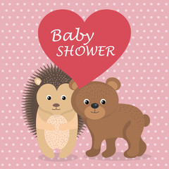 baby shower card with cute porcupine and bear