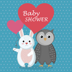 baby shower card with cute rabbit and owl
