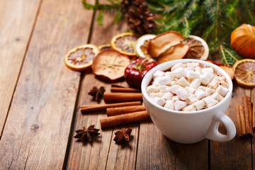 Obraz na płótnie Canvas Christmas drink. Cup of hot cocoa with marshmallows