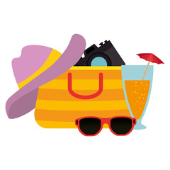 summer handbag with camera and cocktail