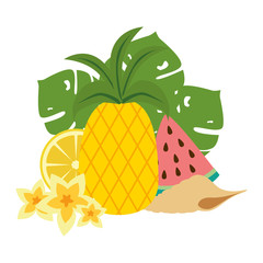 watermelon sliced with pineapple and snail shell