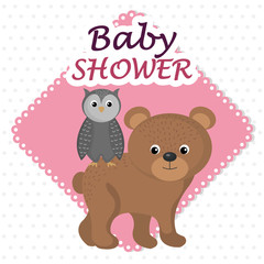 baby shower card with cute bear and owl