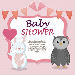 baby shower card with cute rabbit and owl